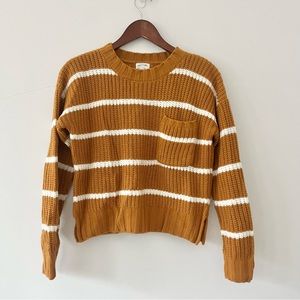 Hippie Rose Mustard Yellow White Cropped Knit Sweater Warm Extra Small